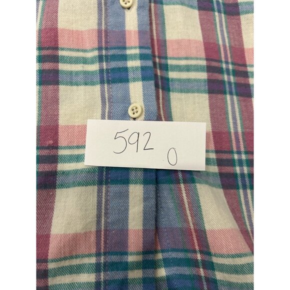 Vintage Eddie Bauer Flannel Plaid Button Front Shirt Pink Blue Sz 6 Preppy Ranch - Picture 9 of 10
